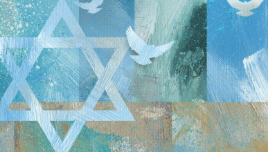 A graphic of the Jewish Star of David with birds flying around