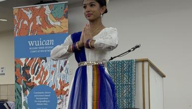 Pragya Jain performs an interpretive dance based on the Iriyavahiyam Sutra at Air: An Interfaith Exchange hosted by the Jain Center for Southern California. Photo credit: Munyao Kilolo, UCHRI