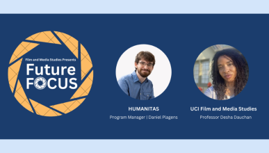 Future in Focus, with a photo of Professor Desha Dauchan and Daniel Plagens