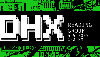 DHX reading group, 5.5.25 1-2 pm white text; green and black background