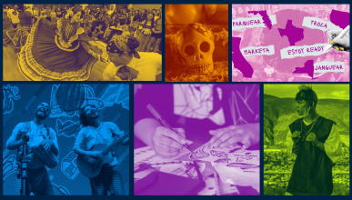 Six colorful images in a grid layed out in different shapes and sizes.