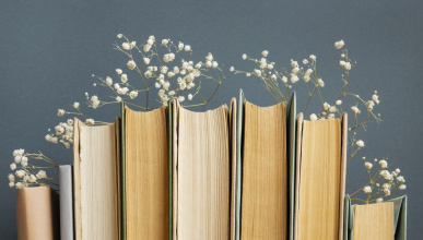 Book Spines with Baby's Breath Flowers