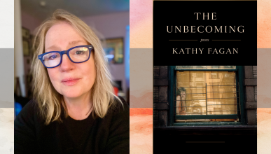 Profile images of poet Kathy Fagan and book cover